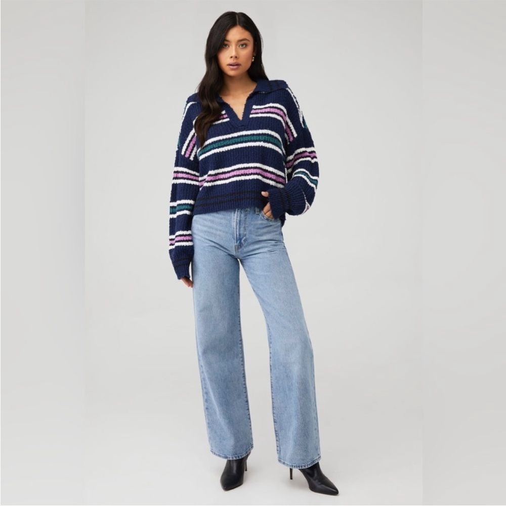 Free People Kennedy Stripe Sweater in midnight sail combo. Size medium.   NWT - Picture 4 of 7